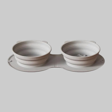 HappyTails - Silicone Foldable 2 in 1 Pet Bowl Collapsible Double Feeder Dish Integrated Molding Expandale Food&Water Bowl for Dogs&Cats Traveling Hiking Camping Grey