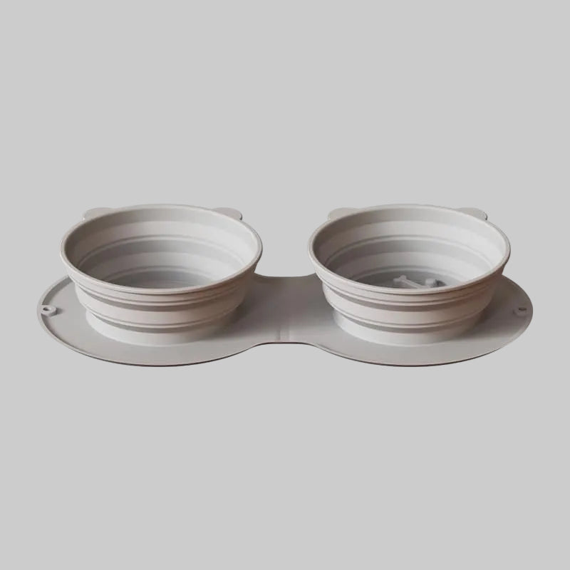 HappyTails - Silicone Foldable 2 in 1 Pet Bowl Collapsible Double Feeder Dish Integrated Molding Expandale Food&Water Bowl for Dogs&Cats Traveling Hiking Camping Grey